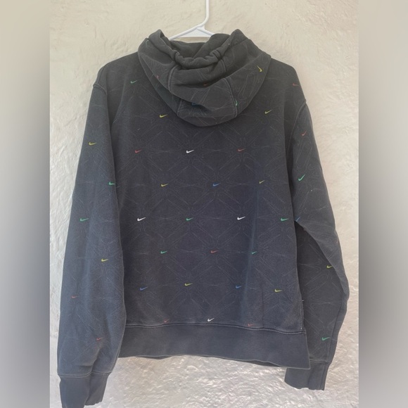 Nike Aop Gel Black Fleece Small Swooshes Pullover Crewneck Hoodie Mens M - Picture 4 of 6